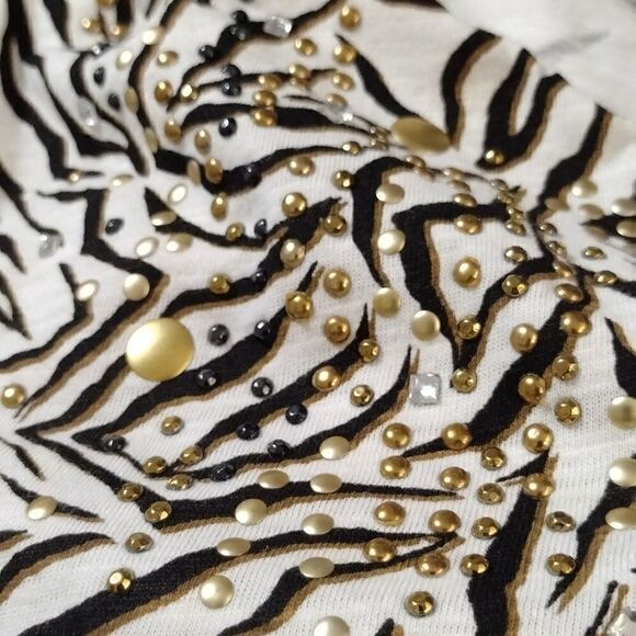 NWOT Onque Casuals Elements of Life Zebra Print T-shirt Rhinestone Studded Sz XL - Picture 5 of 7